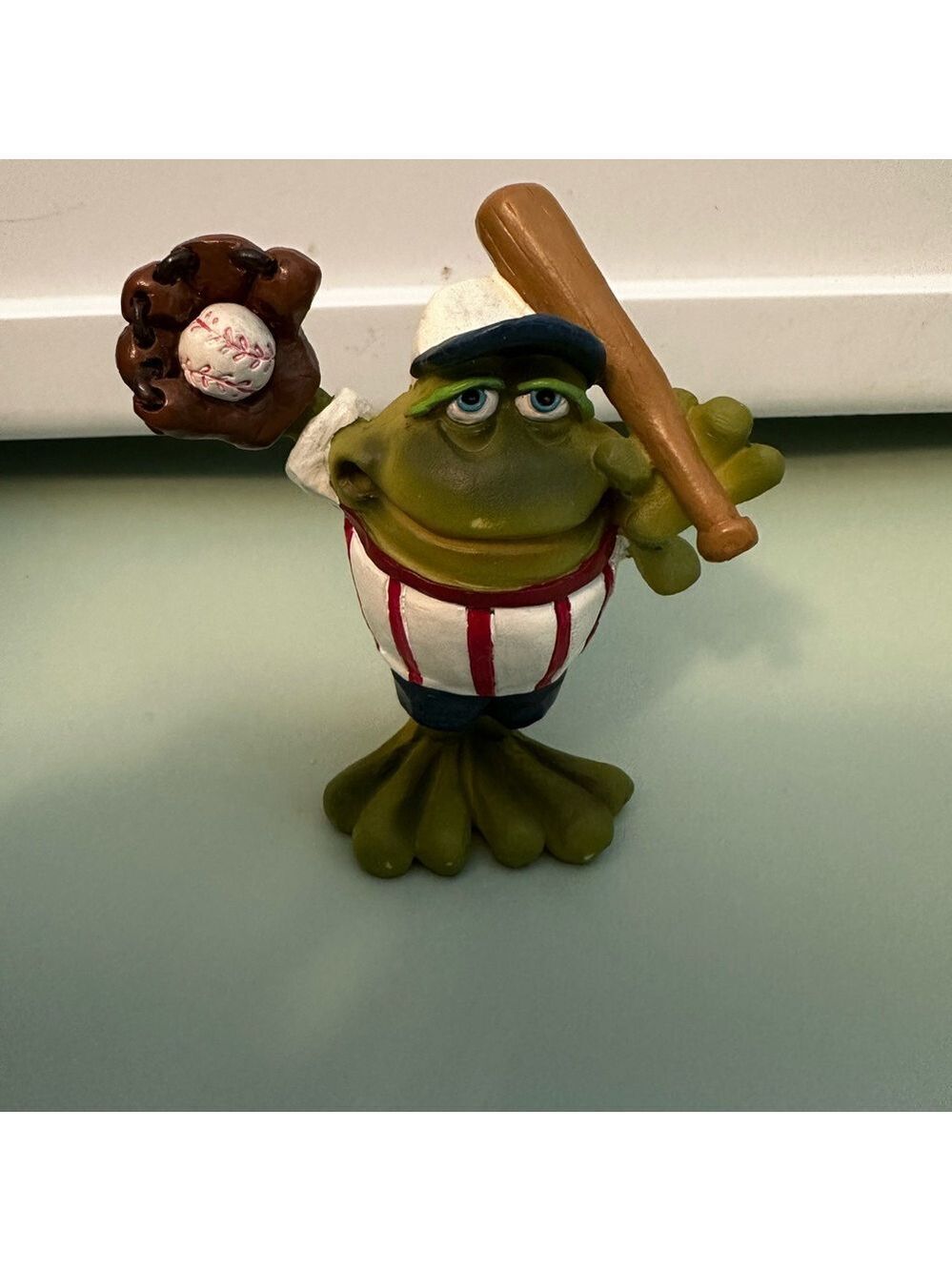 Vintage Russ Berrie "Toadily Yours" baseball frog figurine, from the early 2000s